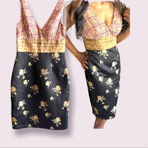 Phoebe Couture cocktail dress. Pink black gold. Fitted size 8.